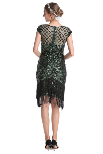 Mørkegrøn pailletter 1920'erne Kjole